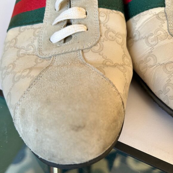 Gucci Guccissima GG Logo cream green red sneakers size 10 1/2 G 11 1/2 US Preown - Picture 13 of 16